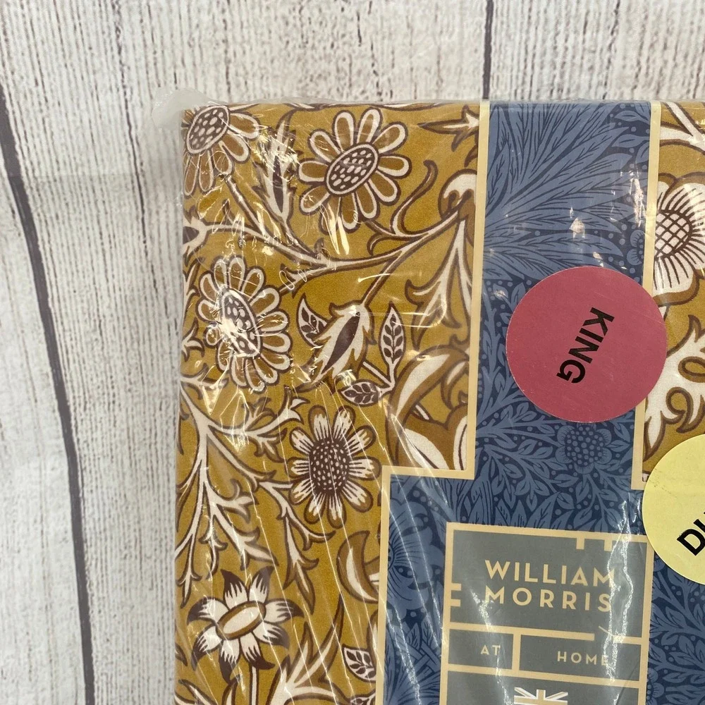 William Morris Duvet Set King Cherwell Honey Yellow Floral Cotton Percale Earthy